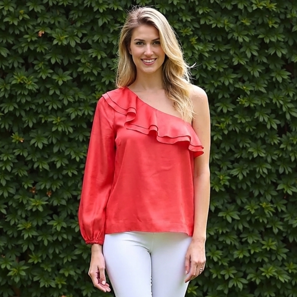 J.Crew One Shoulder Ruffle Blouse Size 12